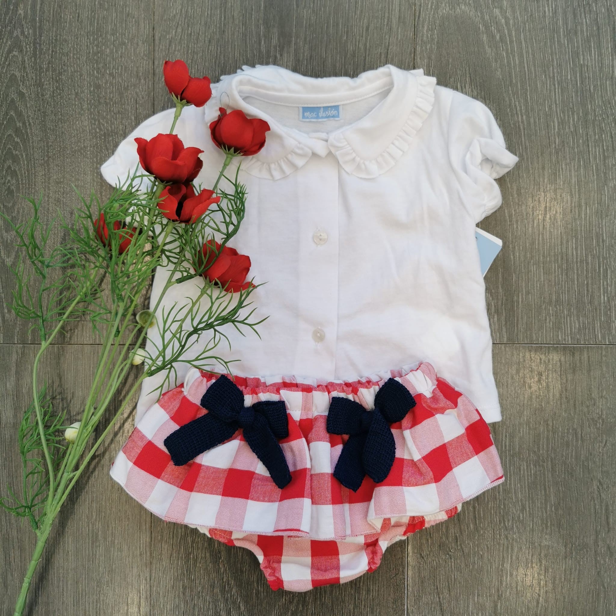 Completo neonata con coulotte a quadri
