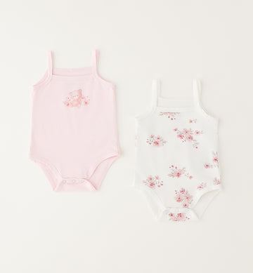 Set due body neonata 100% cotone rosa e fantasia floreale