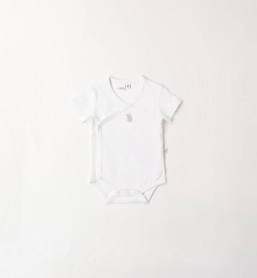Body neonato bianco in 100% cotone con apertura incrociata