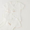 Set 2 body neonato unisex in caldo cotone bianco con apertura incrociata e decorazioni con orsetti