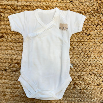 Body neonato unisex in bamboo bianco con stampa gattino