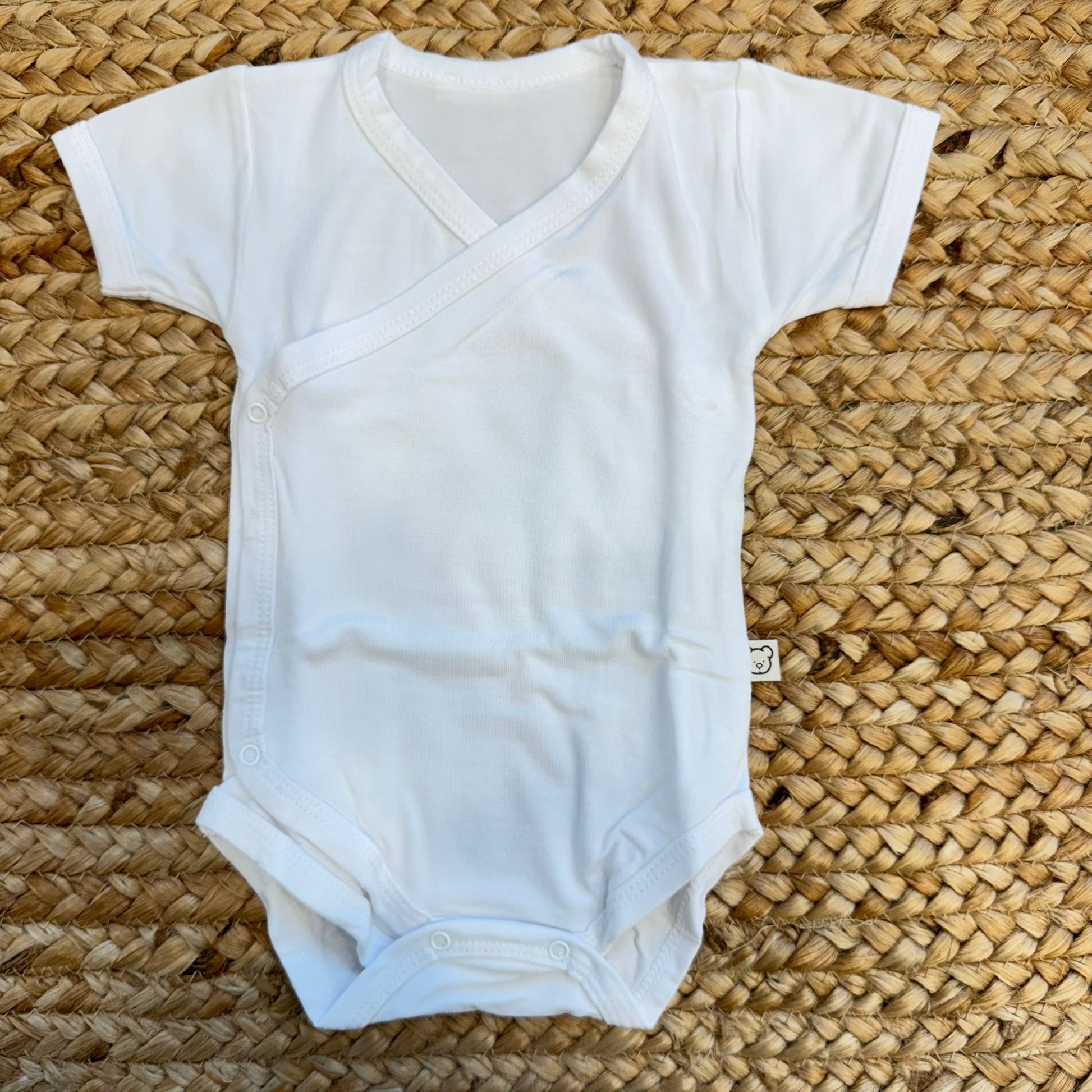 Body neonato unisex bianco in bamboo modello kimono