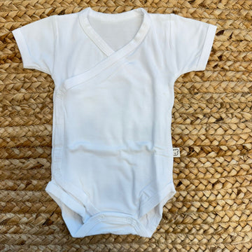 Body neonato unisex bianco in bamboo modello kimono