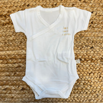 Body neonato unisex in bamboo bianco con scritta pappa bacini pisolini