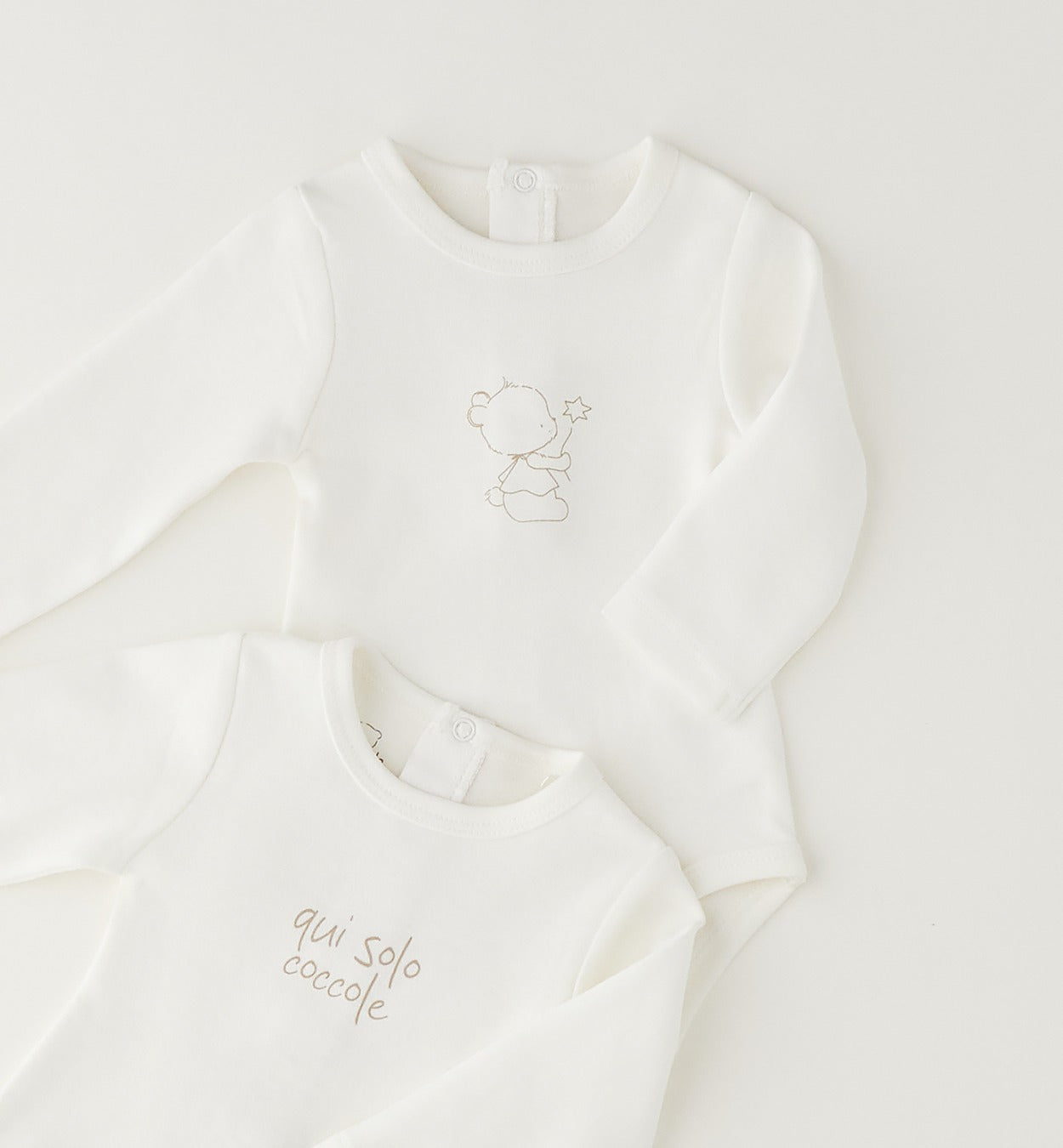 Bipack body unisex in caldo cotone panna a manica lunga con delicate decorazioni per neonato