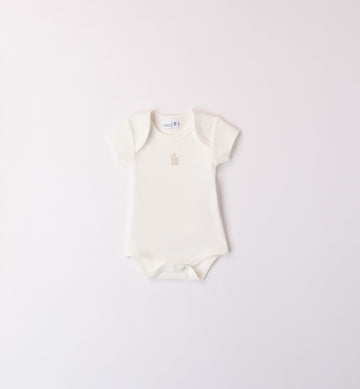 body cotone neonato panna fronte con orsetto ricamato