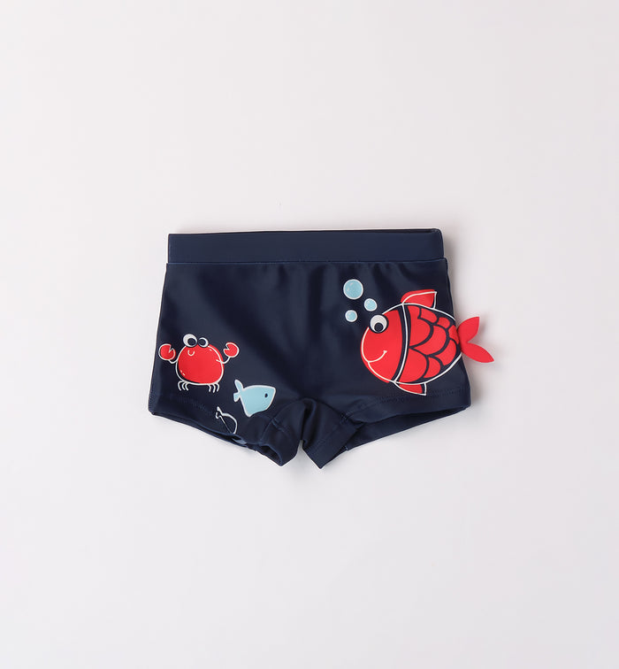 Costume boxer neonato blu con stampa pesce e granchietti