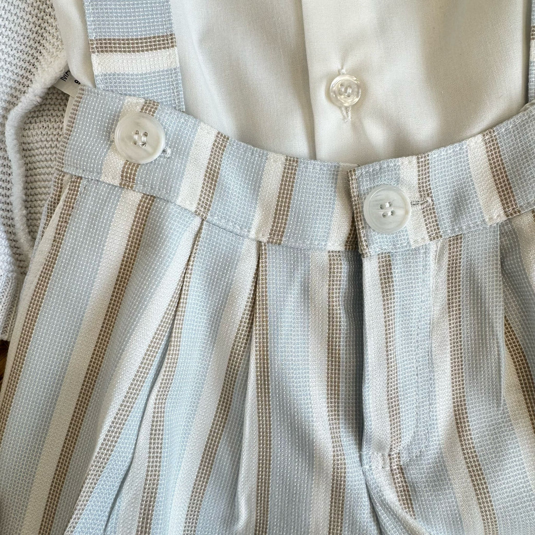 salopette battesimo bambino lino cotone righe beige azzurro