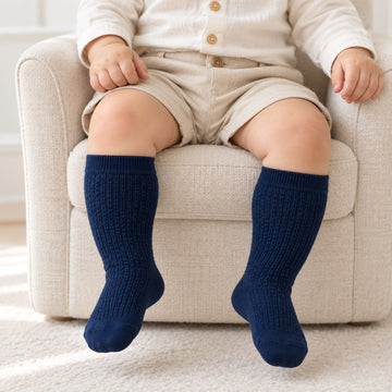 Calzettoni bimbo blu navy a coste