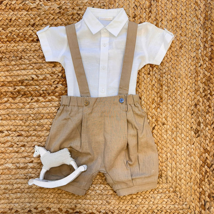 SALOPETTE BEIGE E CAMICINA BIANCA