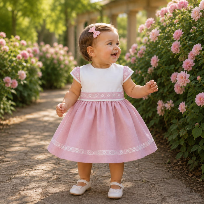 ABITO BATTESIMO ROSA POLVERE CON RICAMO FLOREALE