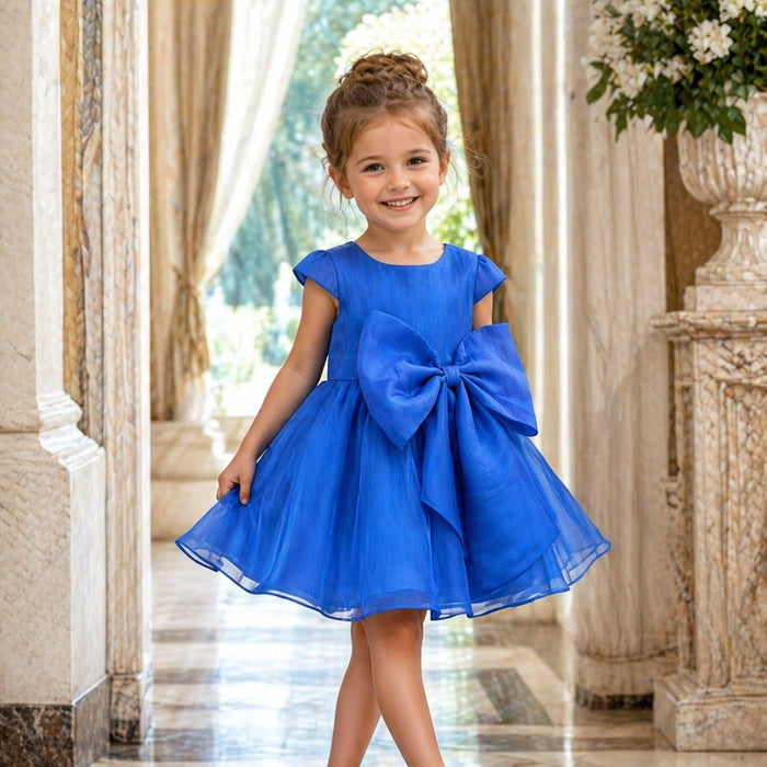 Abito elegante bimba blu royal con maxi fiocco