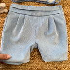Abito battesimo bimbo azzurro e panna con pantaloni in velluto