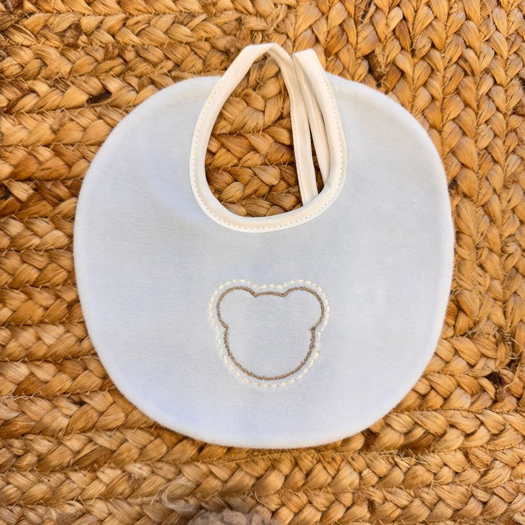 Uscita clinica neonato ciniglia celeste e beige con orsetto
