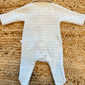 Tutina neonato in caldo cotone beige a quadri con colletto classico Made in Italy.