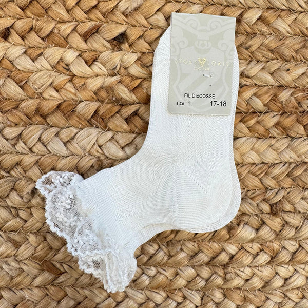 calzini battesimo bimba panna con pizzo