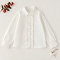	Camicia bambina bianca iDO in cotone con colletto arrotondato e rouches frontali