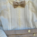 Completo battesimo bimbo beige e bianco con papillon e pantalone lungo