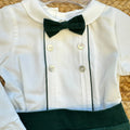 Completo battesimo bimbo verde e bianco con papillon e pantalone elegante