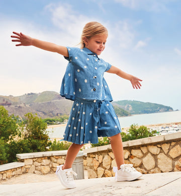 camicia bimba denim con ricami floreali