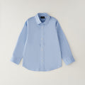 Camicia bimbo azzurra in cotone a manica lunga con colletto classico vista frontale