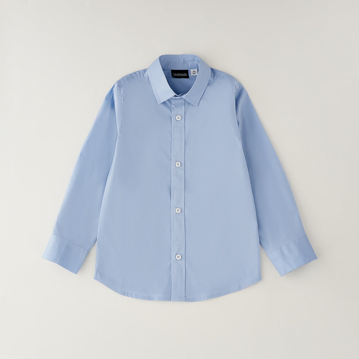 Camicia bimbo azzurra in cotone a manica lunga con colletto classico vista frontale