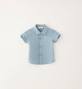 Camicia bimbo azzurra a manica corta in lino e cotone vista frontale
