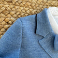Completo battesimo bimbo azzurro e blu con dettaglio papillon e camicia bianca