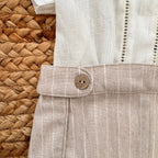 Completo battesimo bimbo in lino con pantaloncini beige a righe