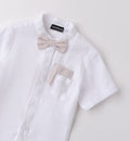 Camicia lino bianca con papillon e taschino fantasia