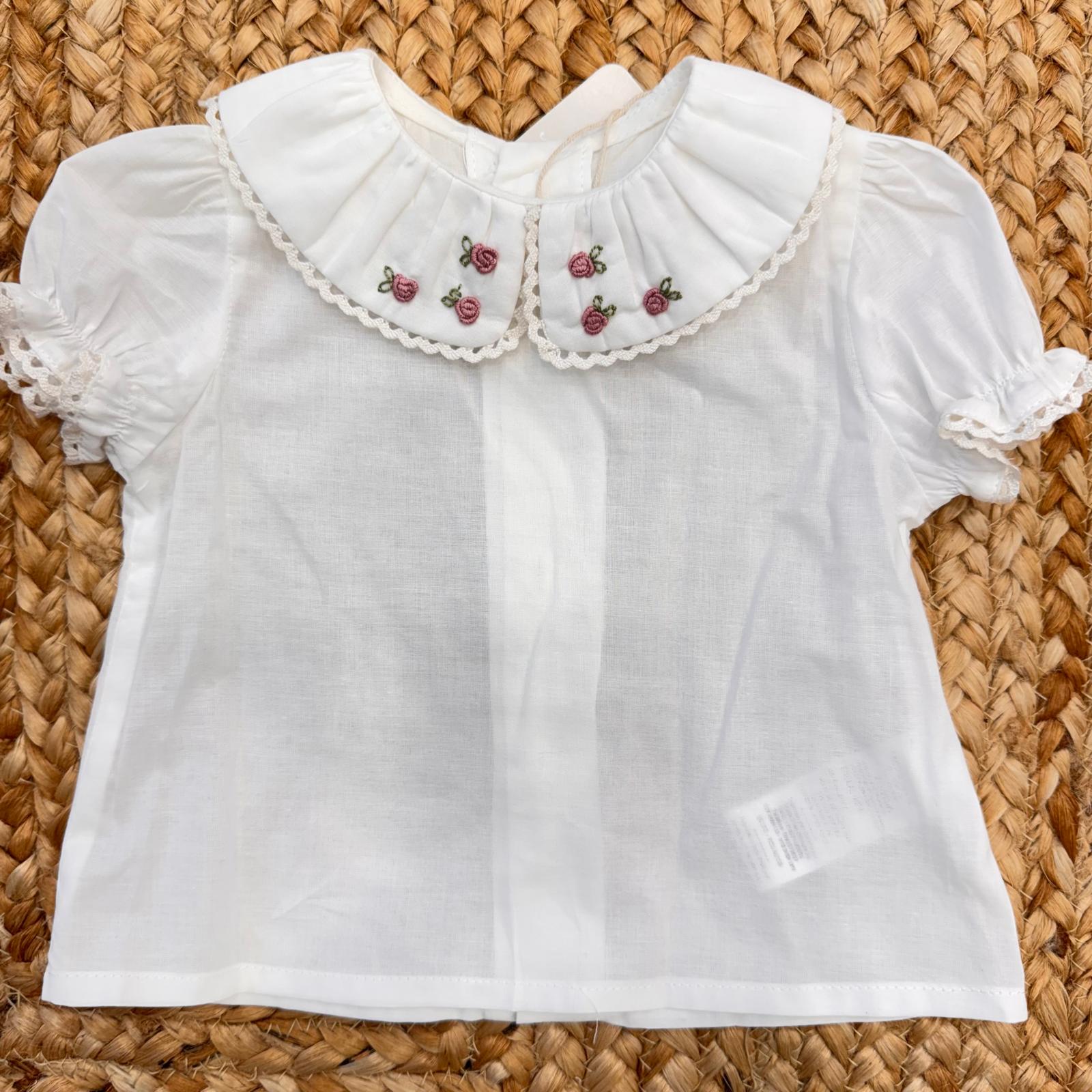 camicia neonata 100% cotone con colletto floreale