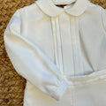 Completo Battesimo bimbo panna con camicia a pieghe e pantaloncino corto