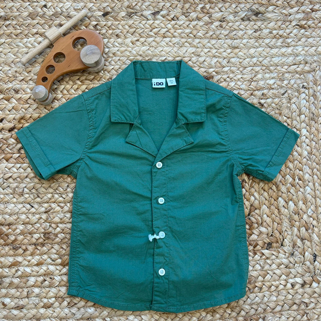 camicia verde militare neonato manica corta colletto bowling

