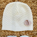 Uscita clinica neonata in pura lana latte con copertina cappellino e scarpine rosa