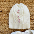Uscita clinica neonata in pura lana latte e rosa con completo, copertina, cappellino e scarpine