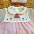 Copertina neonata in pura lana rosa, latte e beige con coordinato nascita Made in Italy.