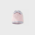 Cappellino neonata rosa in cotone e lana con fiocco a contrasto e bordo coordinato