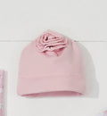 Cappellino nascita rosa in cotone con rosellina in rilievo