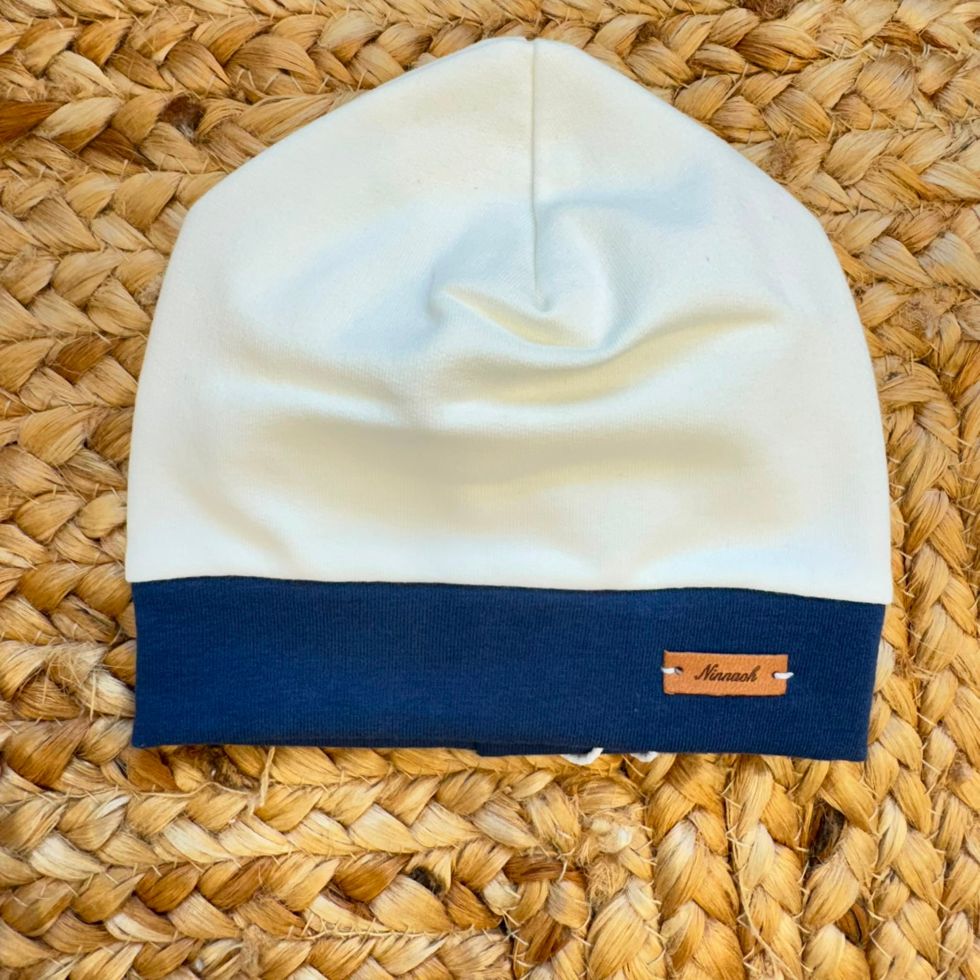 Uscita clinica neonato in caldo cotone panna e blu con copertina sfoderabile 65x85 cm Made in Italy.