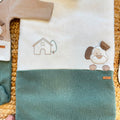 Uscita clinica neonato in caldo cotone panna, beige e verde salvia con copertina sfoderabile 65x85 cm