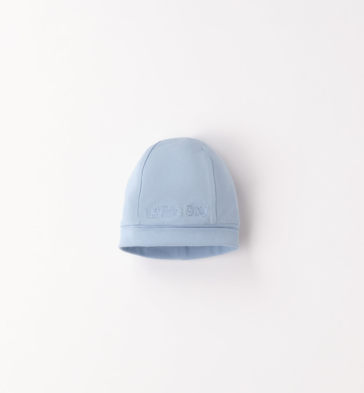 cappellino neonato azzurro in cotone con ricamo little boy