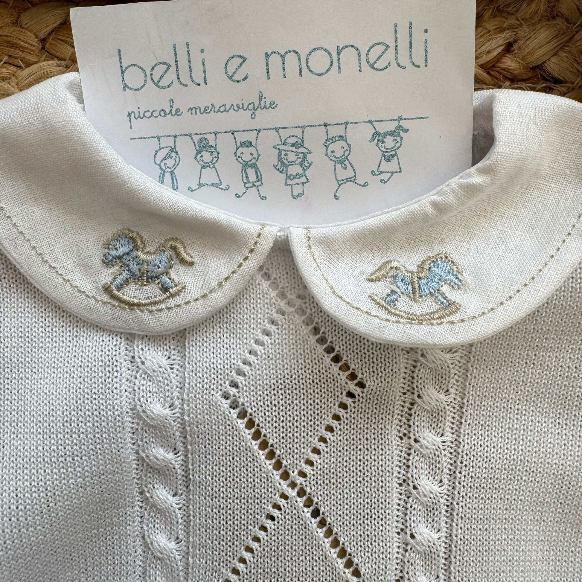 cappellino coordinato in cotone lavorazione rombi neonato