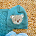 Uscita clinica neonato in pura lana verde oliva con copertina, completo, cappellino e scarpine con orsetto