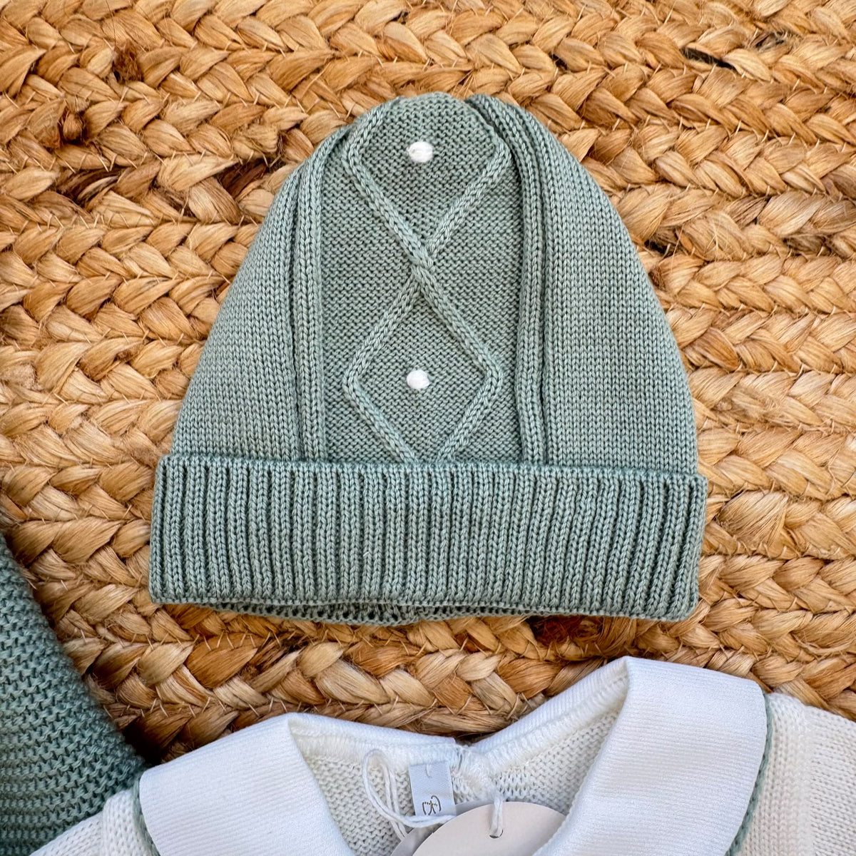 Uscita clinica neonato in pura lana verde e panna con copertina cappellino e scarpine coordinate