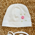 cappellino neonata cotone con ricamo floreale