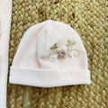 cappellino neonata in ciniglia rosa con ricamo a mano