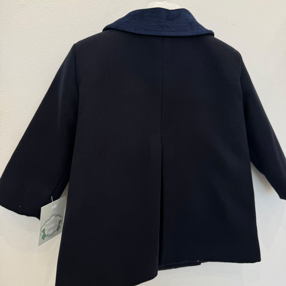 Cappottino inglese blu bimba in panno foderato con colletto in velluto