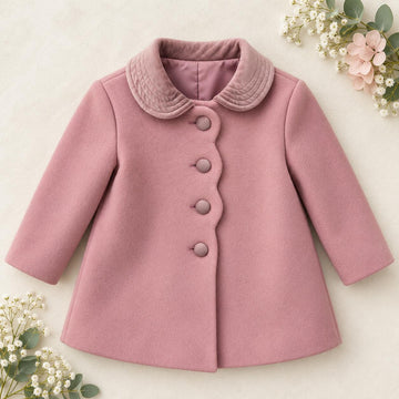 Cappottino inglese rosa antico bimba in panno foderato con colletto arrotondato