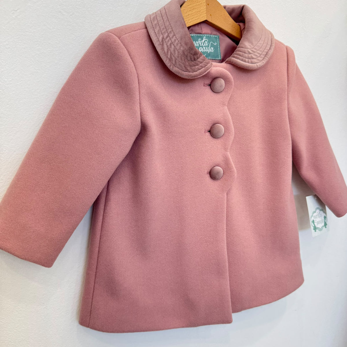 Cappottino inglese rosa antico bimba in panno foderato con colletto arrotondato