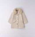 cappottino bambina beige fronte con colletto eco-pelliccia